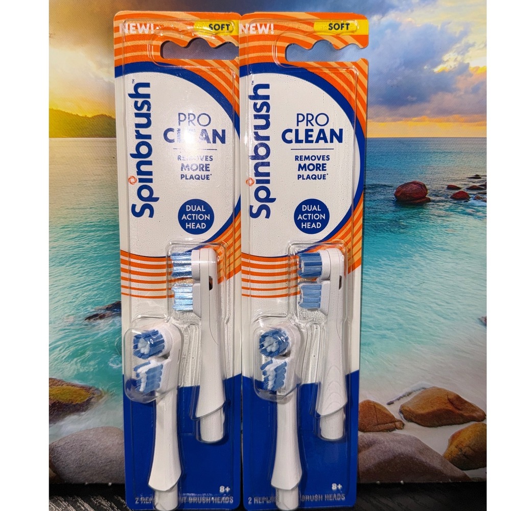 Spinbrush Pro Clean Replacement Brush Heads Soft Dual Action 2 Pk 4 Replacement